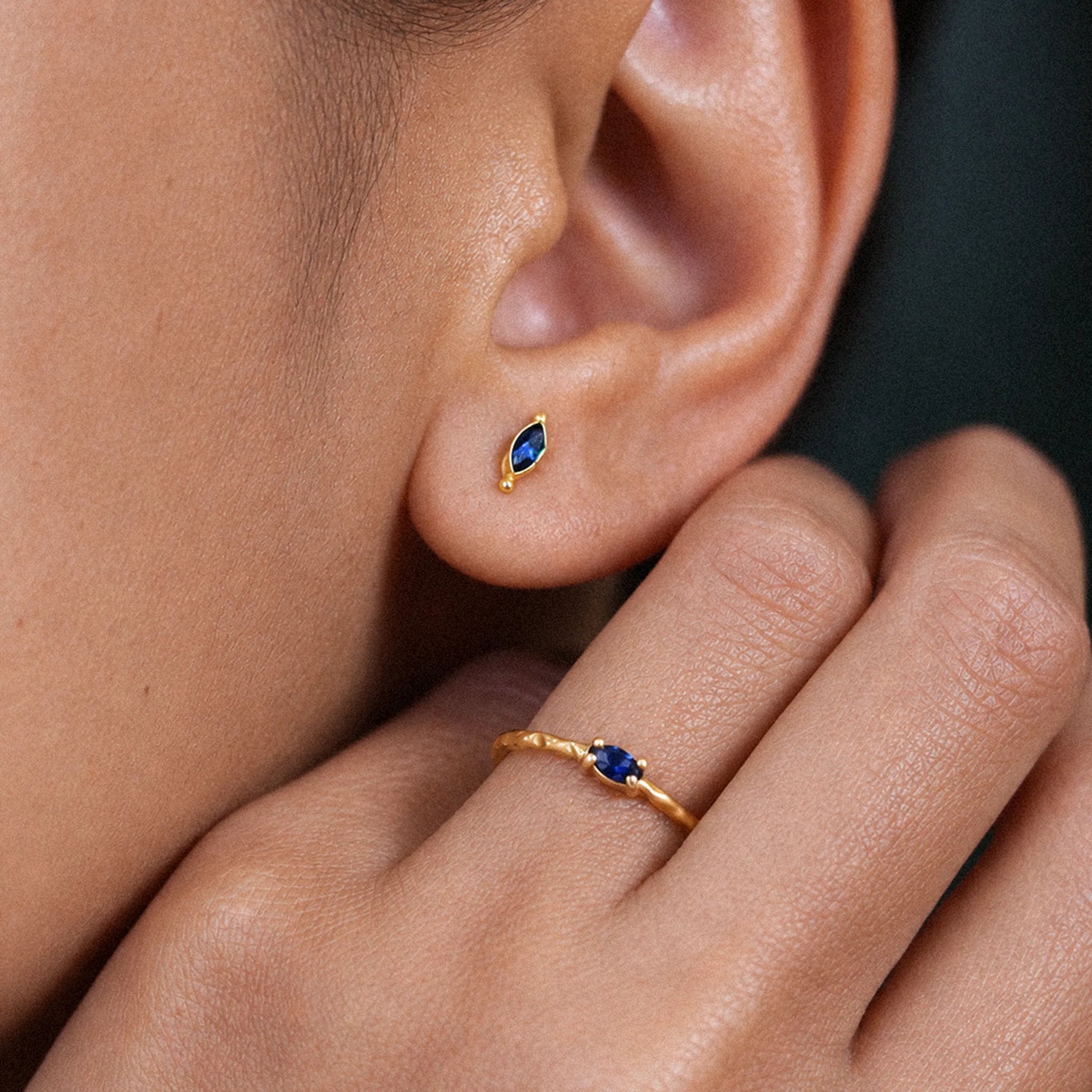 Fair Trade Blue Sapphire Solid Gold Earrings • 18kt