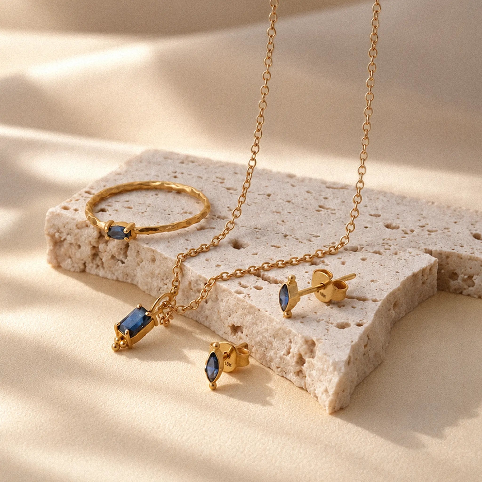 Fair Trade Blue Sapphire Solid Gold Earrings • 18kt
