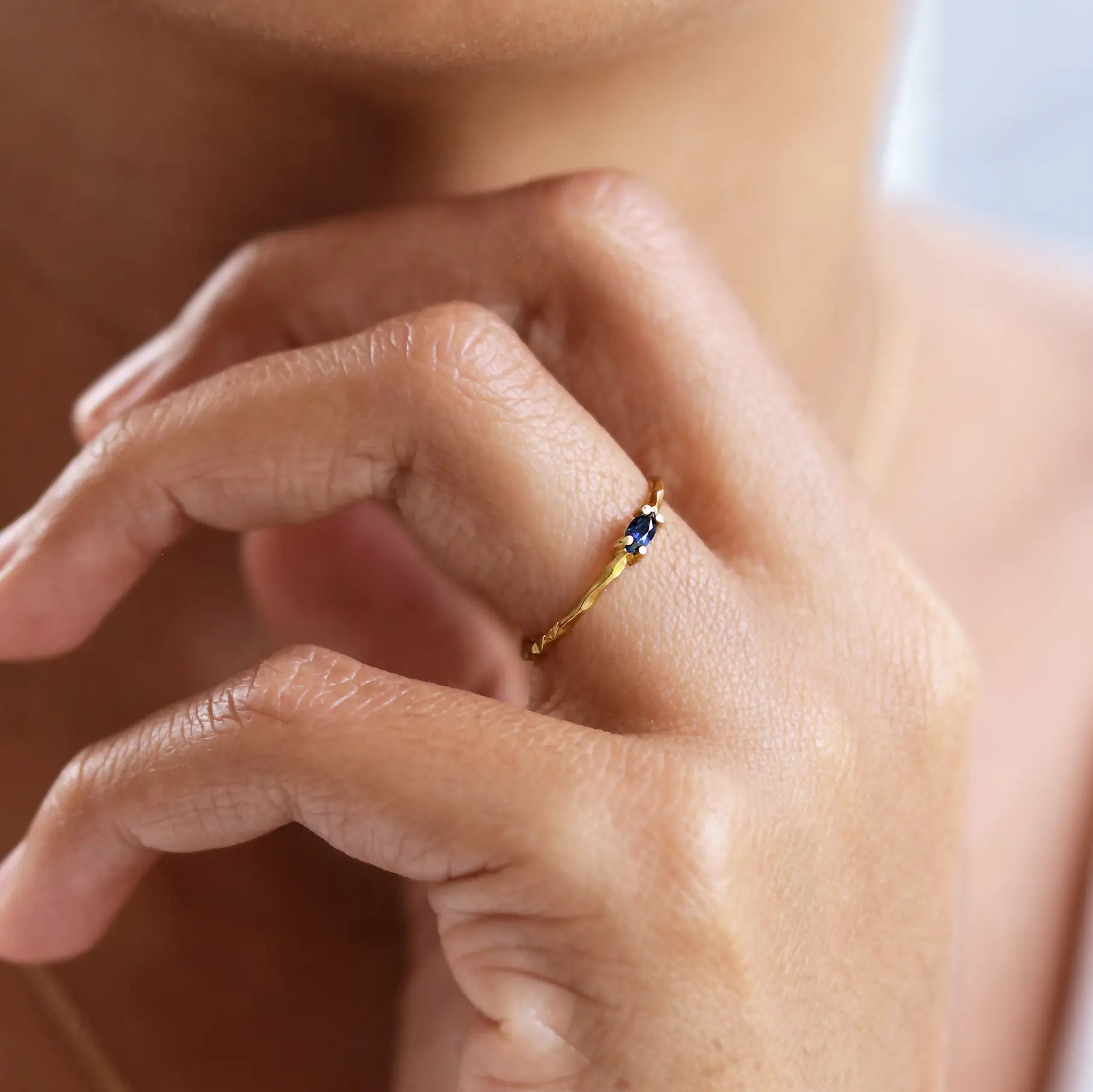 Fair Trade Blue Sapphire Solid Gold Ring • 18kt