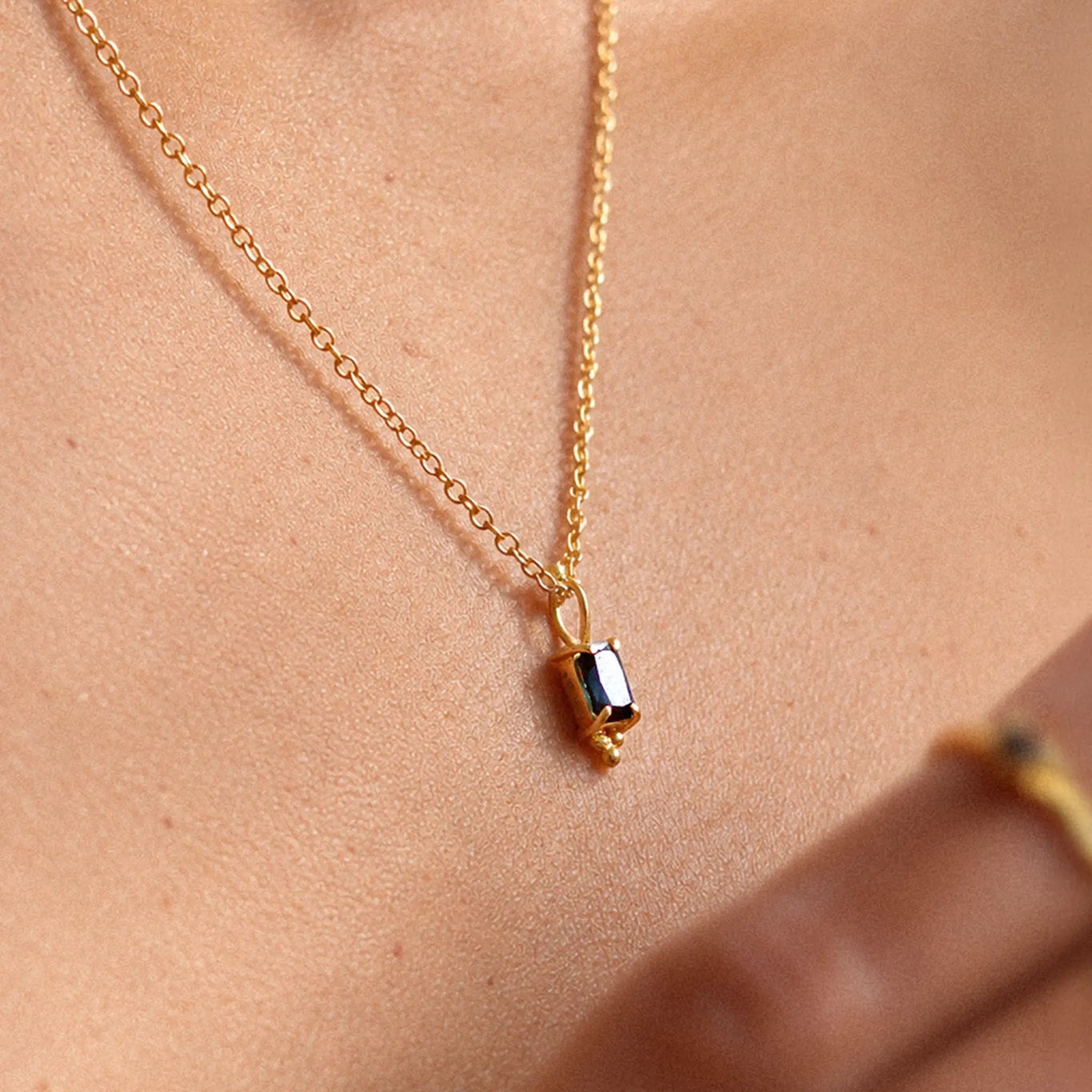 Fair Trade Blue Sapphire Solid Gold Necklace • 18kt