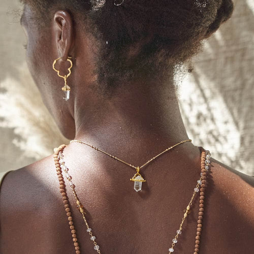 Elongated Gold Chain Crystal Quartz Earrings - Found Wanderer