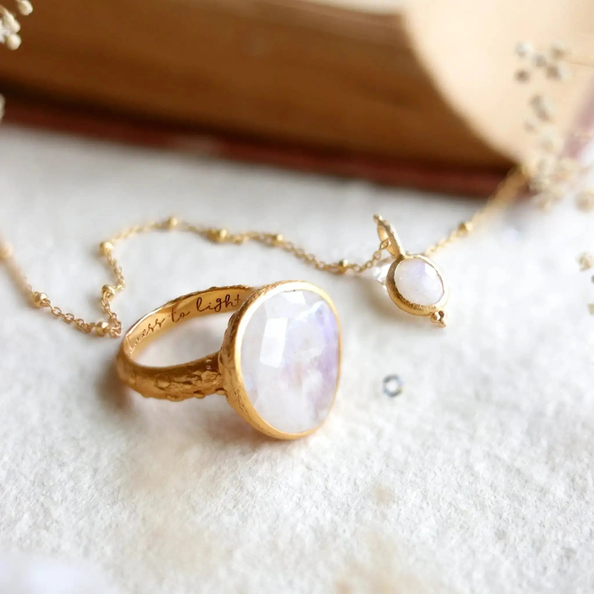 Intuitive Wisdom Necklace & From Darkness To Light Moonstone • Ring Ananda Soul